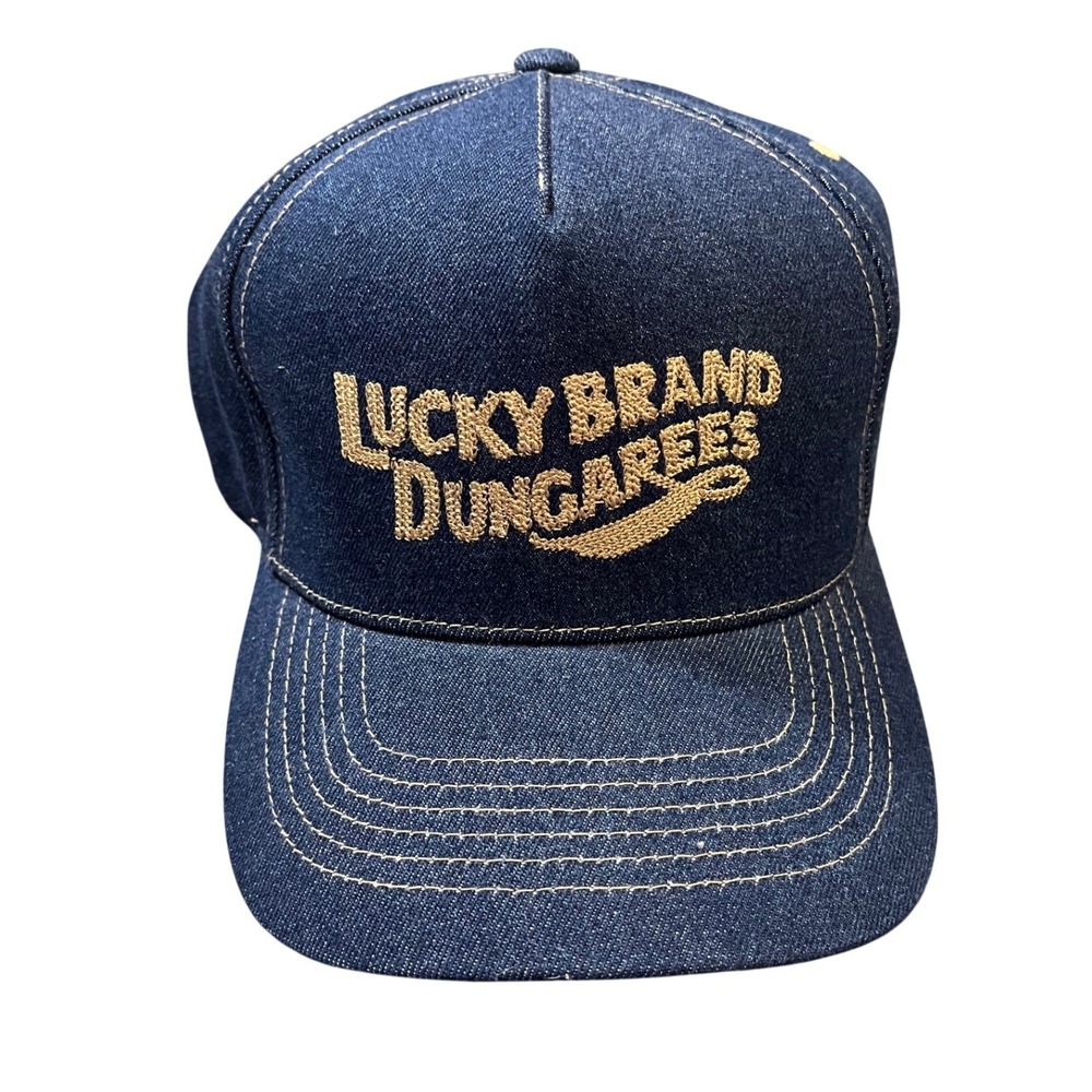 Lucky Brand Hat Mens OS Blue Denim Dungarees Embroidered Snapback Baseball Cap